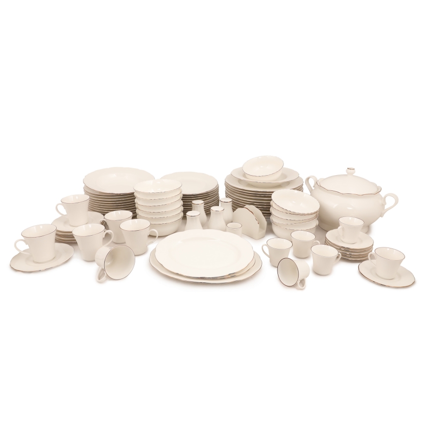 83-piece Porcelain Dining Set – White with Copper Accents