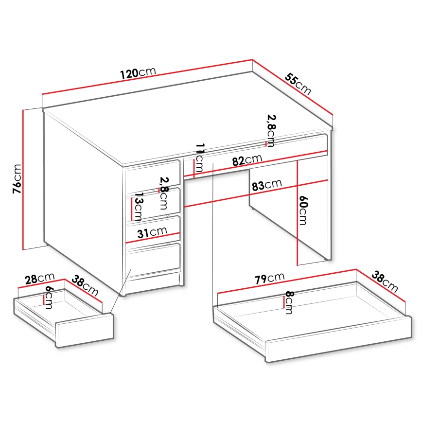 ADA Cashmere Writing Desk 76x120 cm