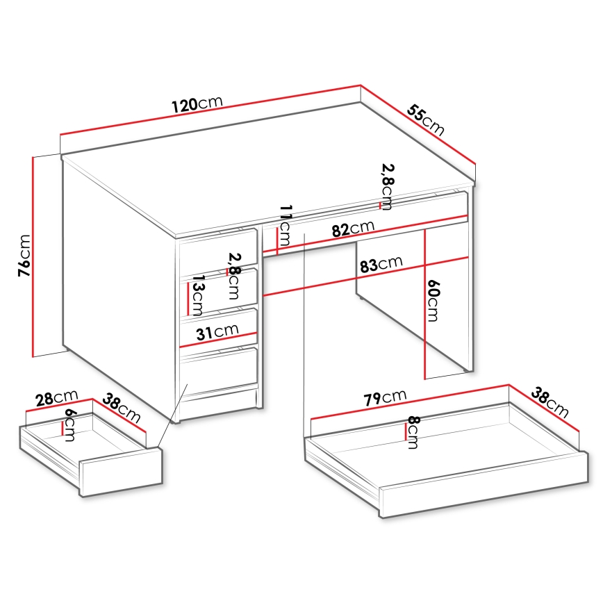ADA Writing Desk 120x76 cm, Cashmere