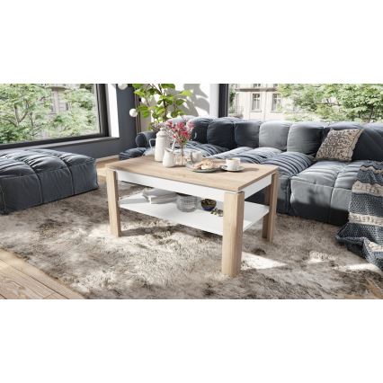 ADEN Extendable Coffee Table with Lift-Top and Shelf, Sonoma Oak/White