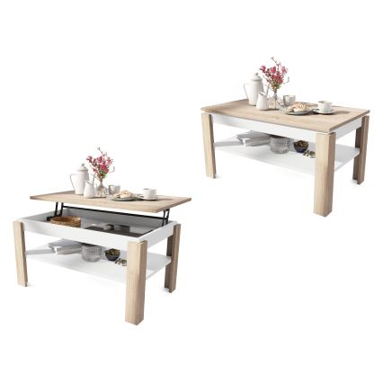 ADEN Extendable Coffee Table with Lift-Top and Shelf, Sonoma Oak/White