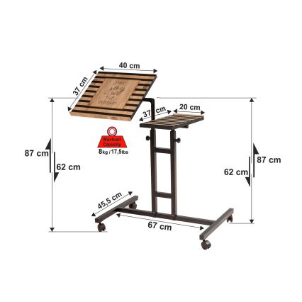 Adjustable table GLEN 87x67 cm brown/black