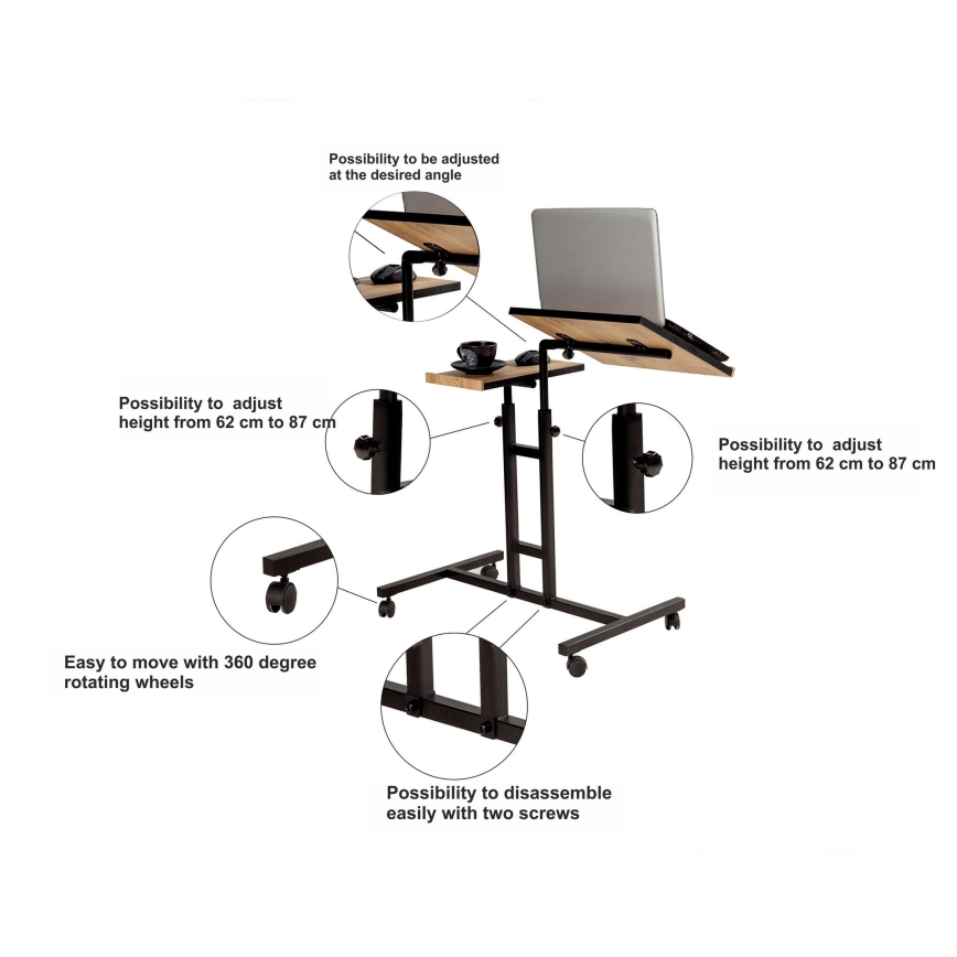 Adjustable table GLEN 87x67 cm brown/black