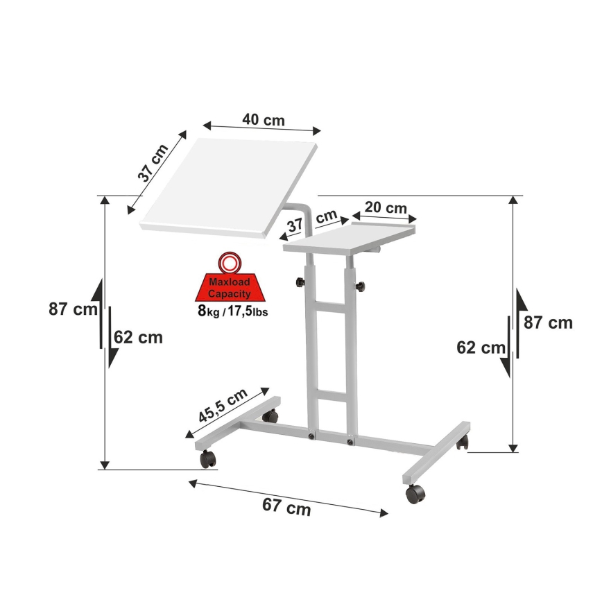 Adjustable table GLEN 87x67 cm white