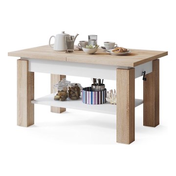 ADONIS Extendable Coffee Table with Shelf 110/150 x 68 cm, Sonoma Oak/White