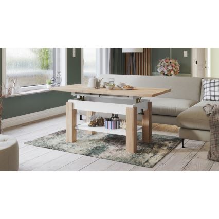 ADONIS Extendable Coffee Table with Shelf 110/150 x 68 cm, Sonoma Oak/White