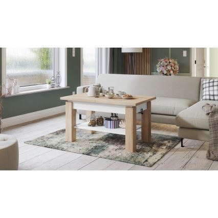 ADONIS Extendable Coffee Table with Shelf 110/150 x 68 cm, Sonoma Oak/White