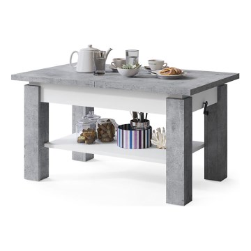ADONIS Extendable Coffee Table with Shelf 110/150x68 cm, Concrete Grey/White