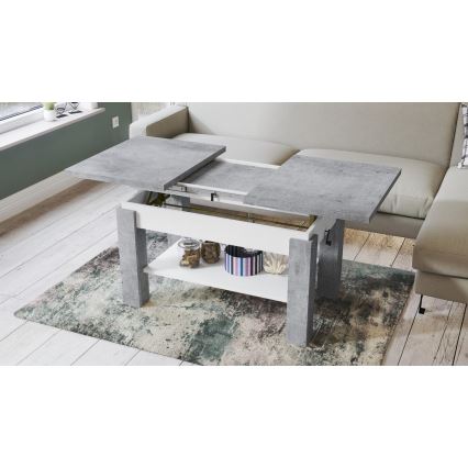 ADONIS Extendable Coffee Table with Shelf 110/150x68 cm, Concrete Grey/White