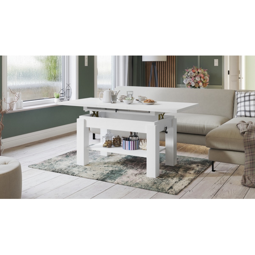ADONIS extendable coffee table with shelf 110/150x68 cm white