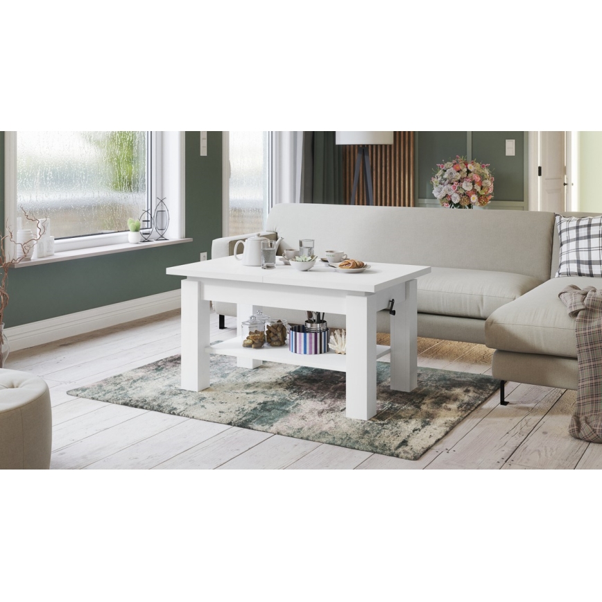 ADONIS extendable coffee table with shelf 110/150x68 cm white