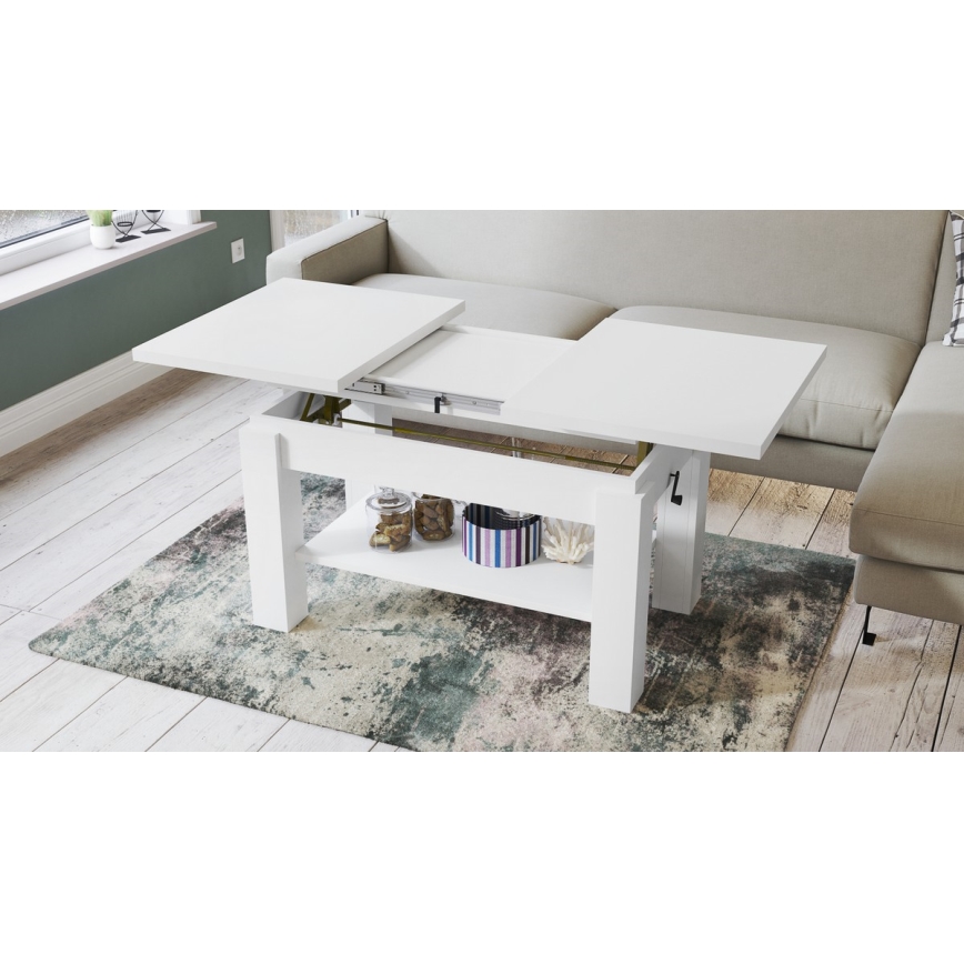 ADONIS extendable coffee table with shelf 110/150x68 cm white