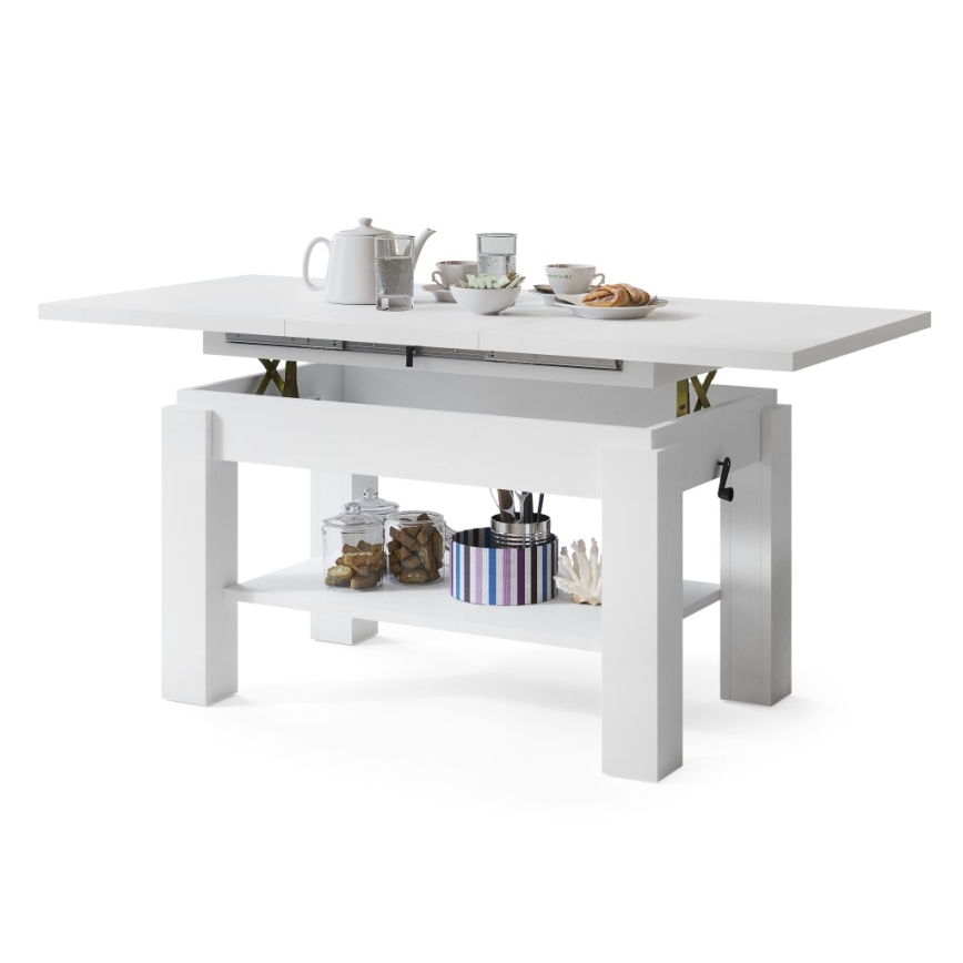 ADONIS extendable coffee table with shelf 110/150x68 cm white