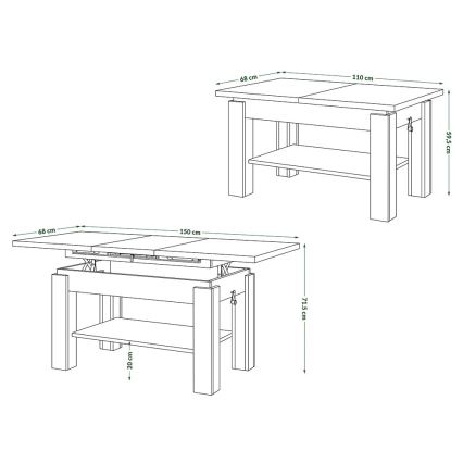ADONIS extendable coffee table with shelf 110/150x68 cm white