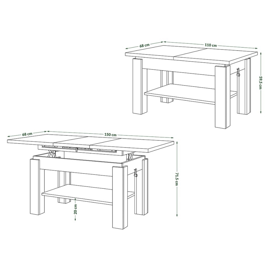 ADONIS extendable coffee table with shelf 110/150x68 cm white