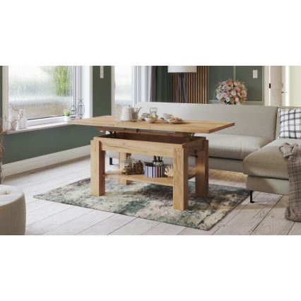 ADONIS Extendable Coffee-to-Dining Table with Shelf, Craft Oak