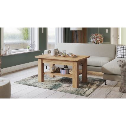 ADONIS Extendable Coffee-to-Dining Table with Shelf, Craft Oak