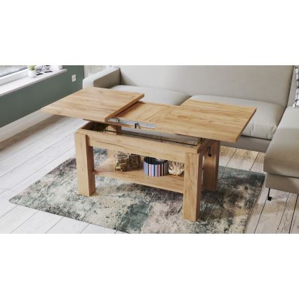 ADONIS Extendable Coffee-to-Dining Table with Shelf, Craft Oak