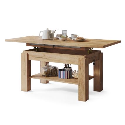 ADONIS Extendable Coffee-to-Dining Table with Shelf, Craft Oak