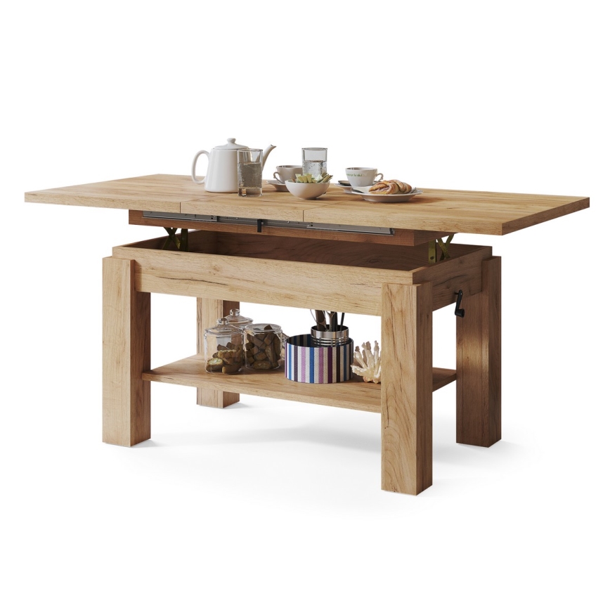 ADONIS Extendable Coffee-to-Dining Table with Shelf, Craft Oak