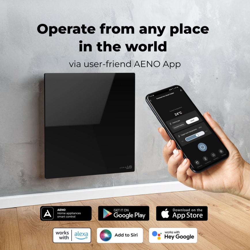 AENO - Smart 500W electric infrared heating panel with timer and thermostat, Wi-Fi, white