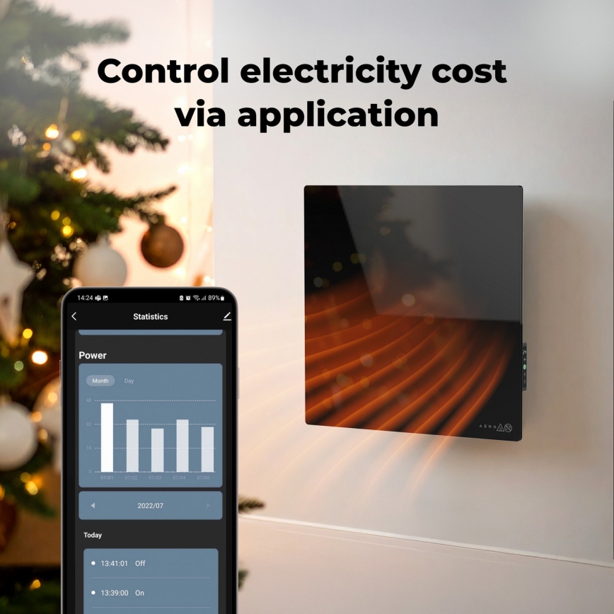 AENO - Smart 500W Electric Infrared Panel Heater with Timer/Thermostat, Wi-Fi, Black