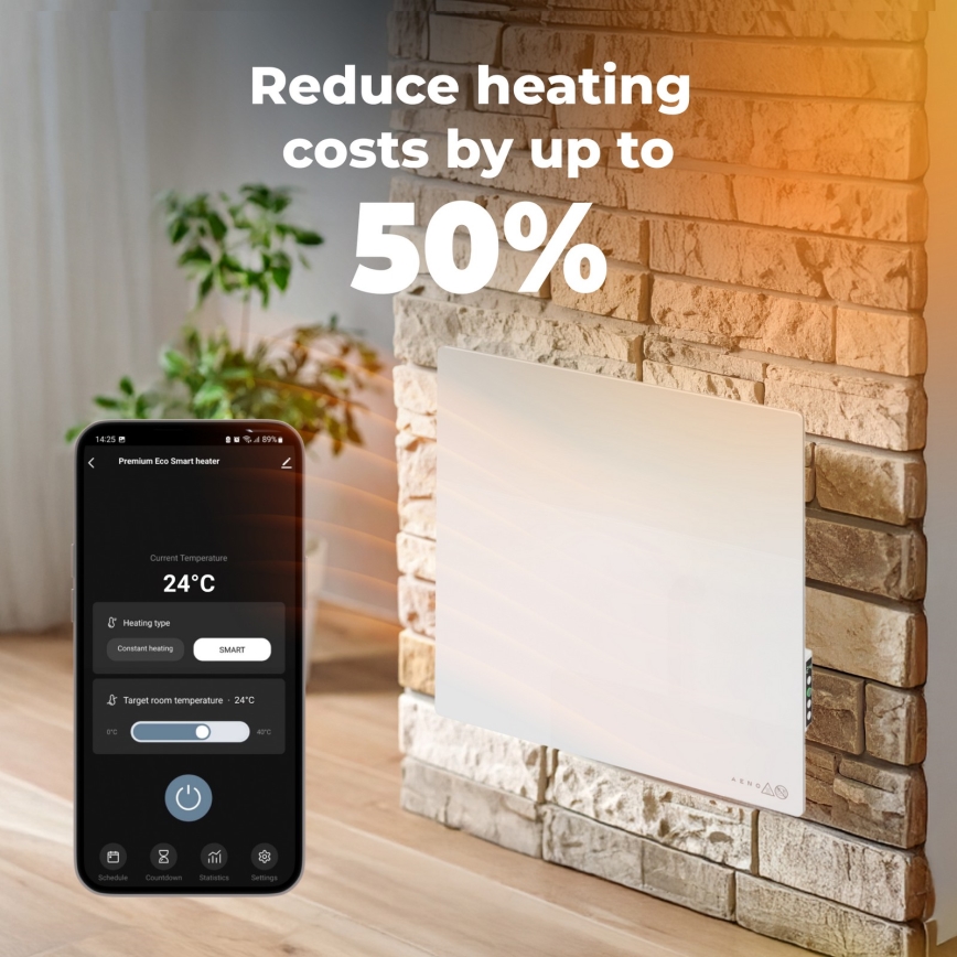 AENO - Smart 500W Electric Infrared Panel with Timer and Thermostat, Wi-Fi, White