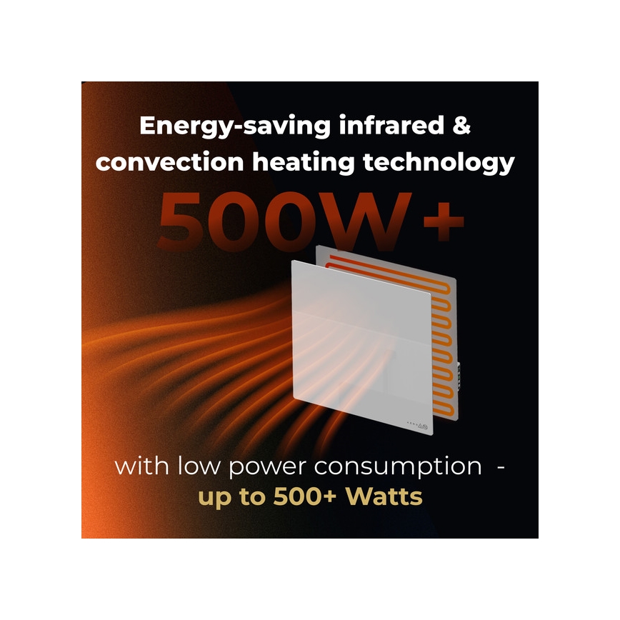 AENO - Smart 500W Electric Infrared Panel with Timer and Thermostat, Wi-Fi, White