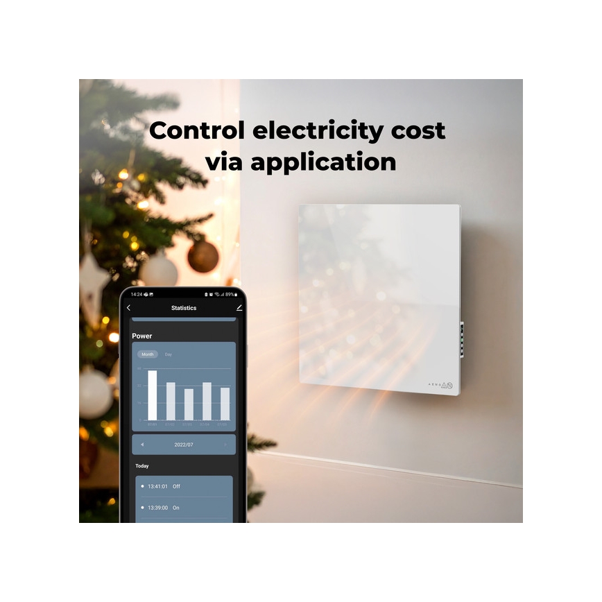 AENO - Smart 500W Electric Infrared Panel with Timer and Thermostat, Wi-Fi, White