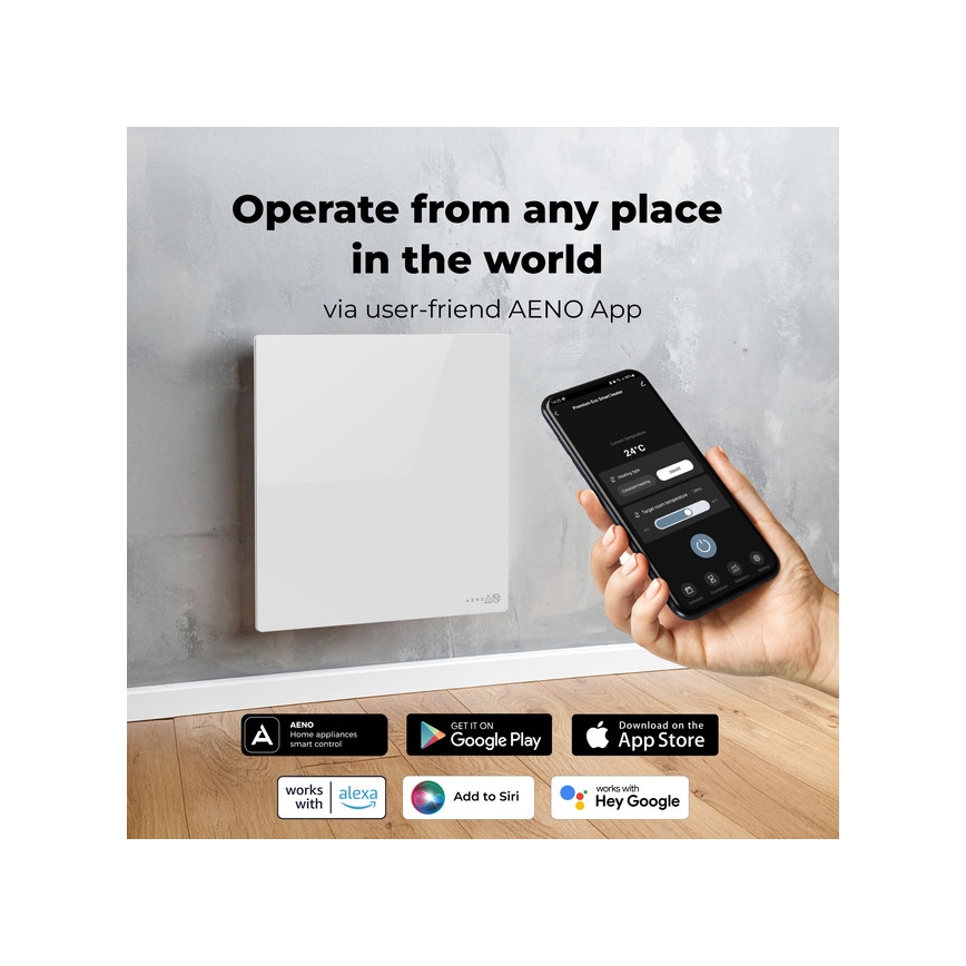 AENO - Smart 500W Electric Infrared Panel with Timer and Thermostat, Wi-Fi, White