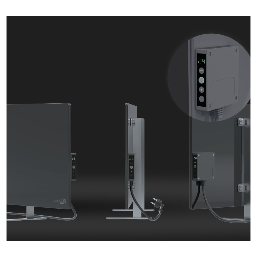 AENO - Smart electric infrared panel with LED display 700W timer/thermostat IP44 Wi-fi grey