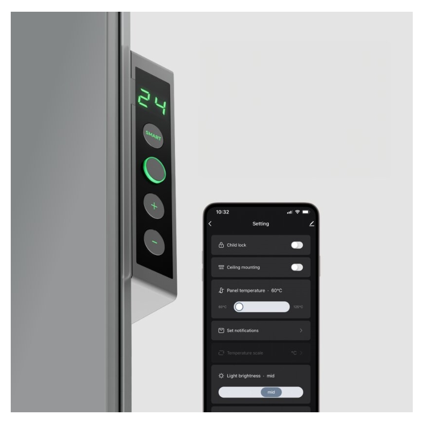 AENO - Smart electric infrared panel with LED display 700W timer/thermostat IP44 Wi-fi grey