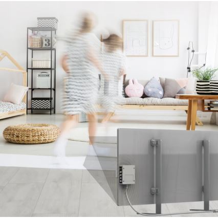 AENO - Smart electric infrared panel with LED display 700W timer/thermostat IP44 Wi-fi grey