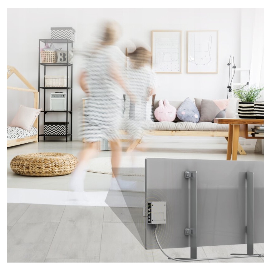 AENO - Smart electric infrared panel with LED display 700W timer/thermostat IP44 Wi-fi grey
