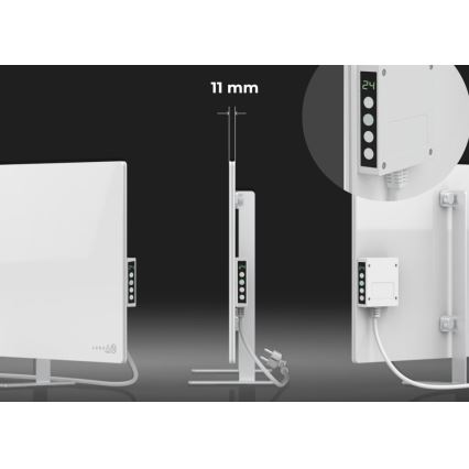 AENO - Smart electric infrared panel with LED display 700W timer/thermostat IP44 Wi-fi white