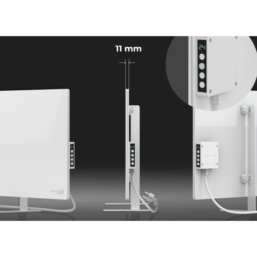 AENO - Smart electric infrared panel with LED display 700W timer/thermostat IP44 Wi-fi white
