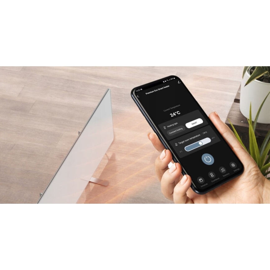 AENO - Smart electric infrared panel with LED display 700W timer/thermostat IP44 Wi-fi white