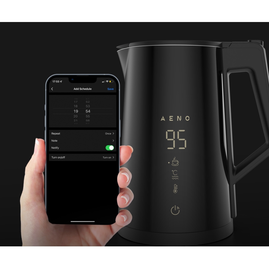 AENO - Smart rapid-boil electric kettle with LED display 1.7 L 2200W/230V Black
