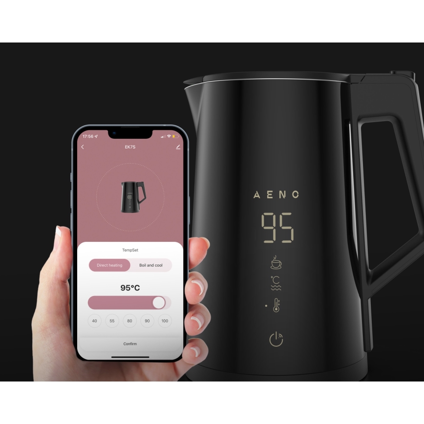 AENO - Smart rapid-boil electric kettle with LED display 1.7 L 2200W/230V Black