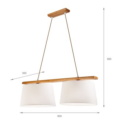 AIDA cable-hung pendant, 2xE27/60W/230V, Ø 35 cm, oak