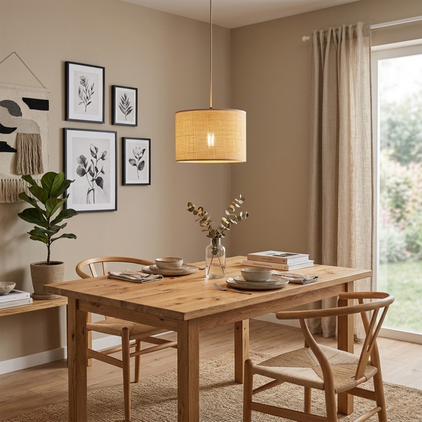 AIDA cable-hung pendant light 1x E27 (max. 15 W) / 230 V, Ø 35 cm — oak/raffia