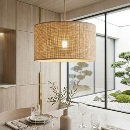 AIDA cable-hung pendant light 1x E27 (max. 15 W) / 230 V, Ø 35 cm — oak/raffia