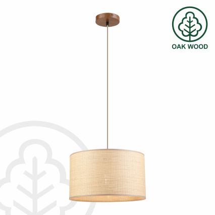 AIDA cable-hung pendant light 1x E27 (max. 15 W) / 230 V, Ø 35 cm — oak/raffia