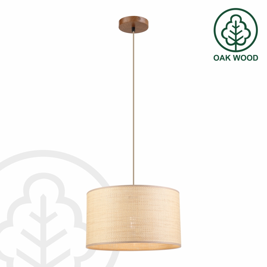 AIDA cable-hung pendant light 1x E27 (max. 15 W) / 230 V, Ø 35 cm — oak/raffia