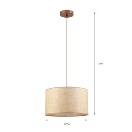 AIDA cable-hung pendant light 1x E27 (max. 15 W) / 230 V, Ø 35 cm — oak/raffia