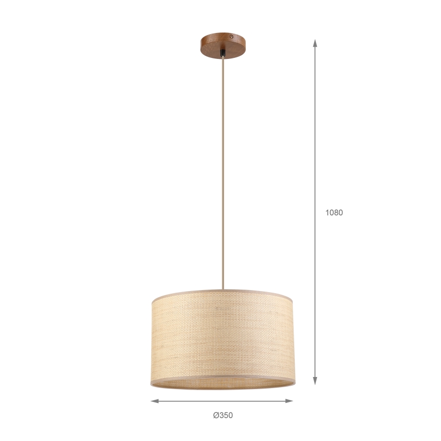 AIDA cable-hung pendant light 1x E27 (max. 15 W) / 230 V, Ø 35 cm — oak/raffia