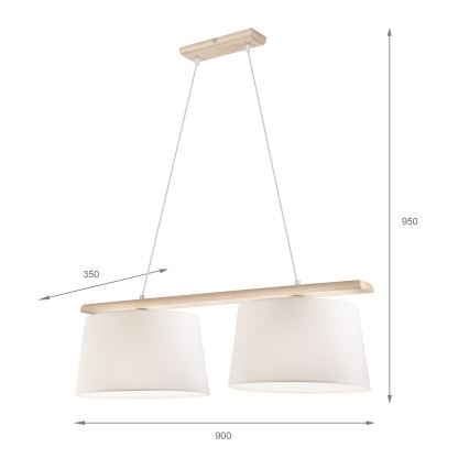 AIDA cable-hung pendant light 2x E27/60W/230V Ø 35 cm Oak/White
