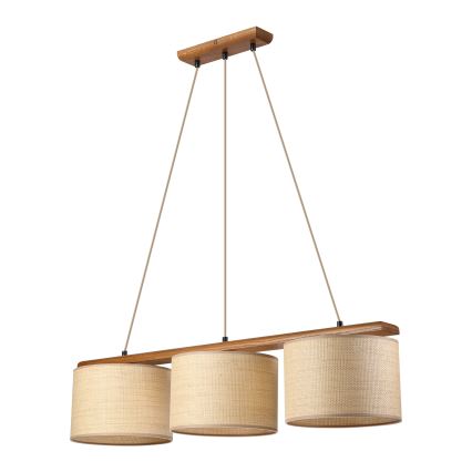 AIDA cable-hung pendant light 3xE27/15W/230V Ø 25 cm oak/raffia