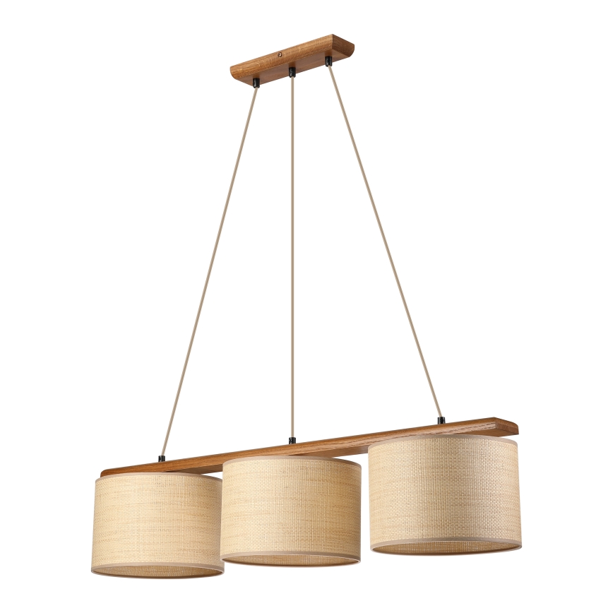 AIDA cable-hung pendant light 3xE27/15W/230V Ø 25 cm oak/raffia