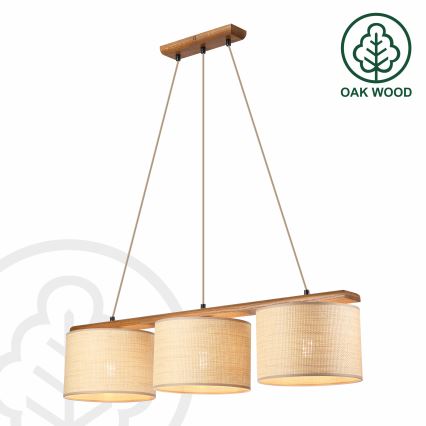 AIDA cable-hung pendant light 3xE27/15W/230V Ø 25 cm oak/raffia